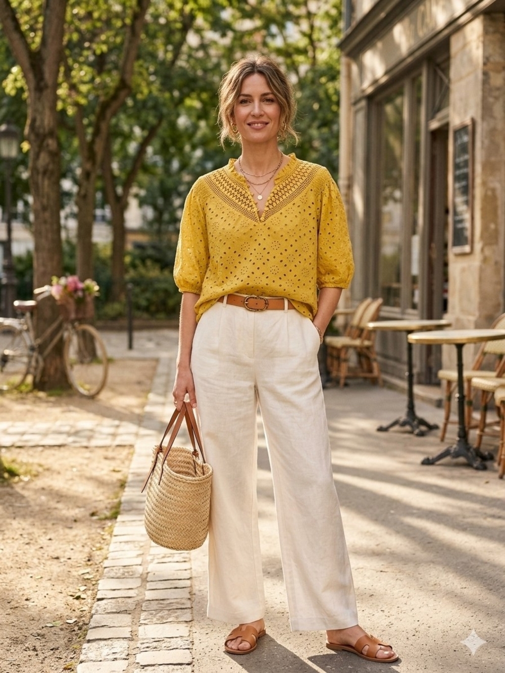 Romantic Boho Cottagecore Puff Sleeve Yellow Eyelet Cotton Lace Blouse L